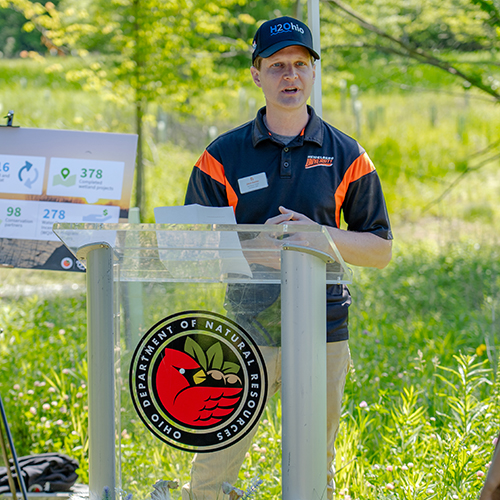 Jake Boehler speaking at ribbon cutting