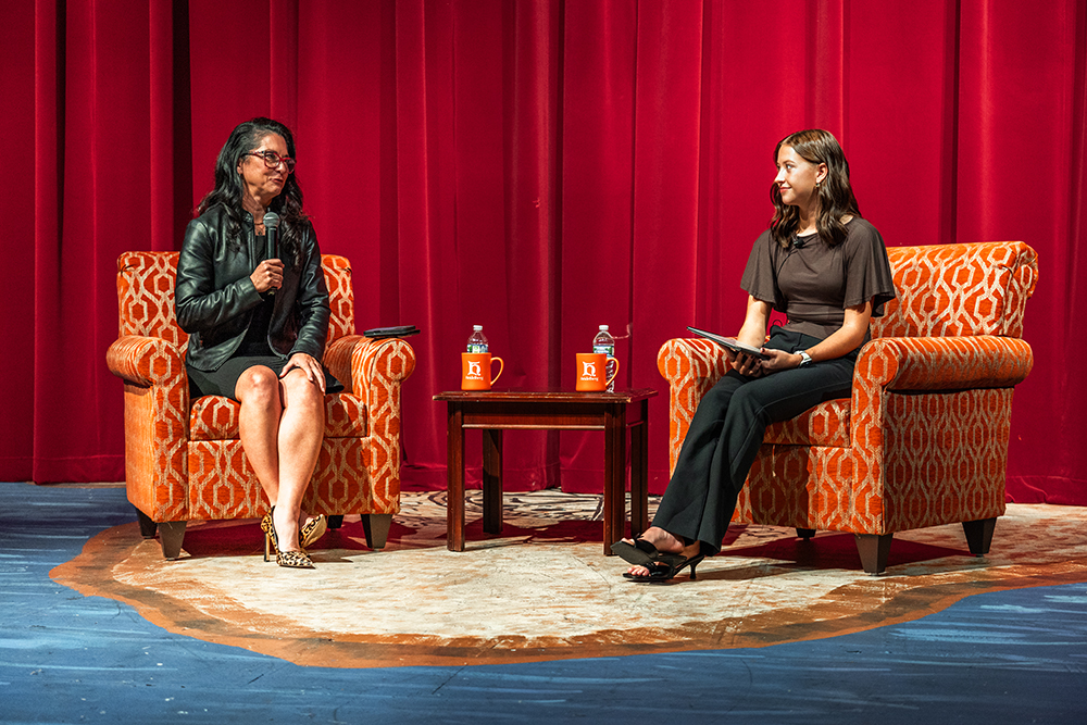 Dr. Vonda Wright speaking with Olivia Mathews at Fireside Chat