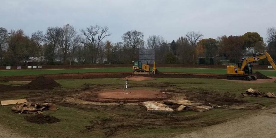 Construction of Heidelberg's new baseball field turf infield.