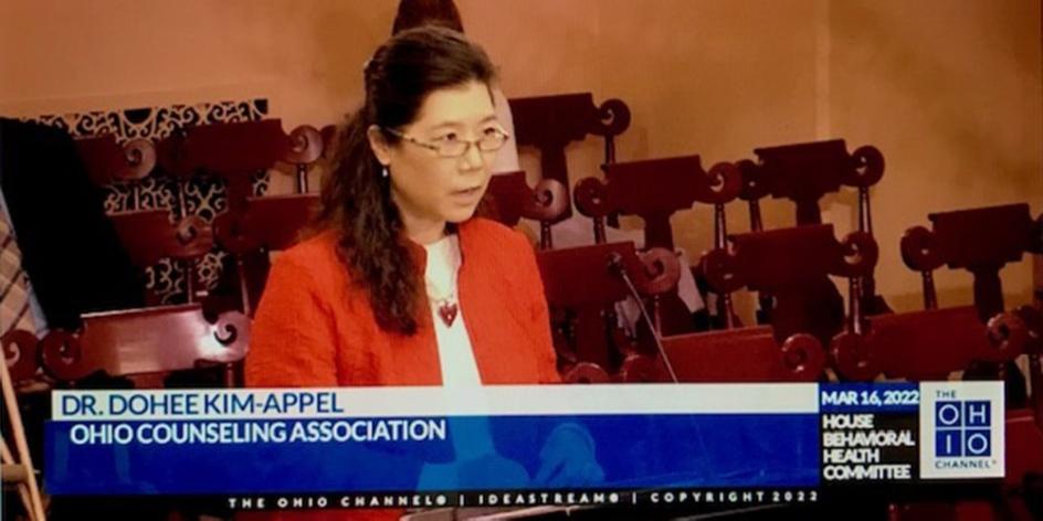 Dr. DoHee Kim-Appel, in her role as OCA president, testifies in the Ohio Senate in March '22.