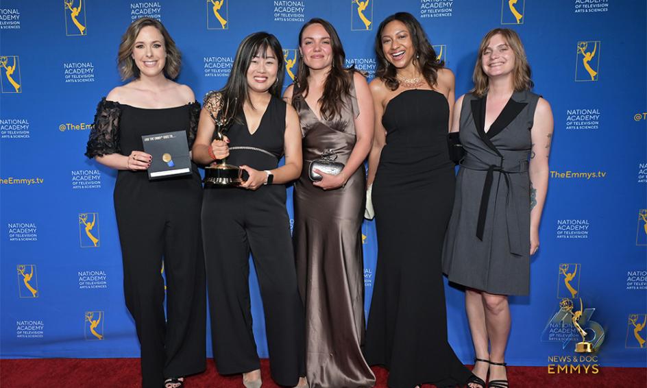 Hannah Long-Higgins ’15 and her team receive an Emmy Award
