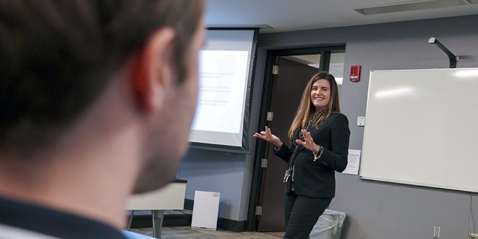 Dr. Lisa Kahle-Piasecki gives a presentation at the 27th annual Faculty Research Symposium March 31.