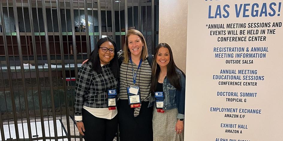 Students Kendall Wright and Brooke Franz and their professor, Dr. Sarah Lazarri, presented their research in Las Vegas.