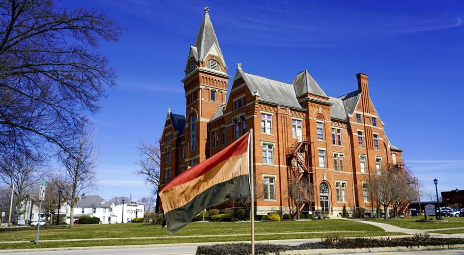 U Hall with flag