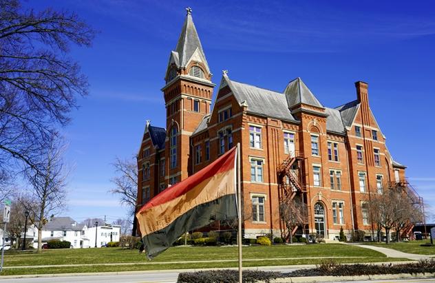 U Hall with flag