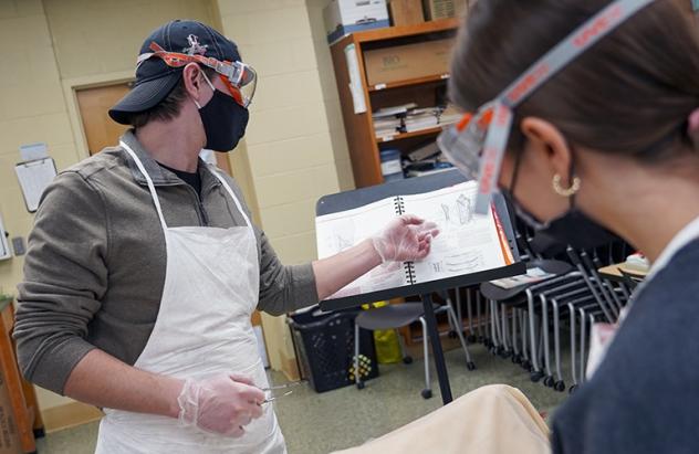 Biology students Eli Allen and Brianna Lloyd at work in Heidelberg's Body Donor (Cadaver) Lab