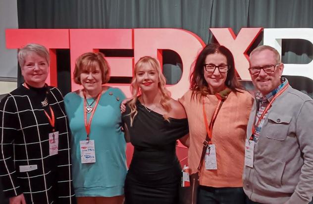 Kelsey Stanfield ’24, with Heidelberg Professors at her TEDx presentation