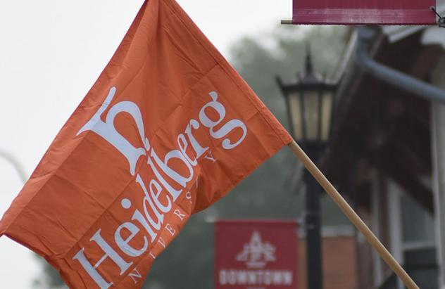 Heidelberg and TU flags adorn light poles in downtown Tiffin.
