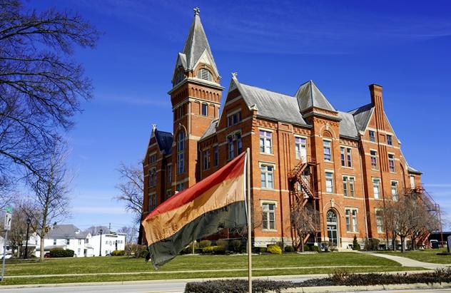 U Hall with flag