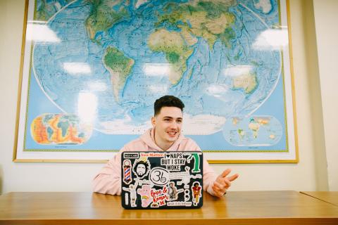 Student studying at laptop